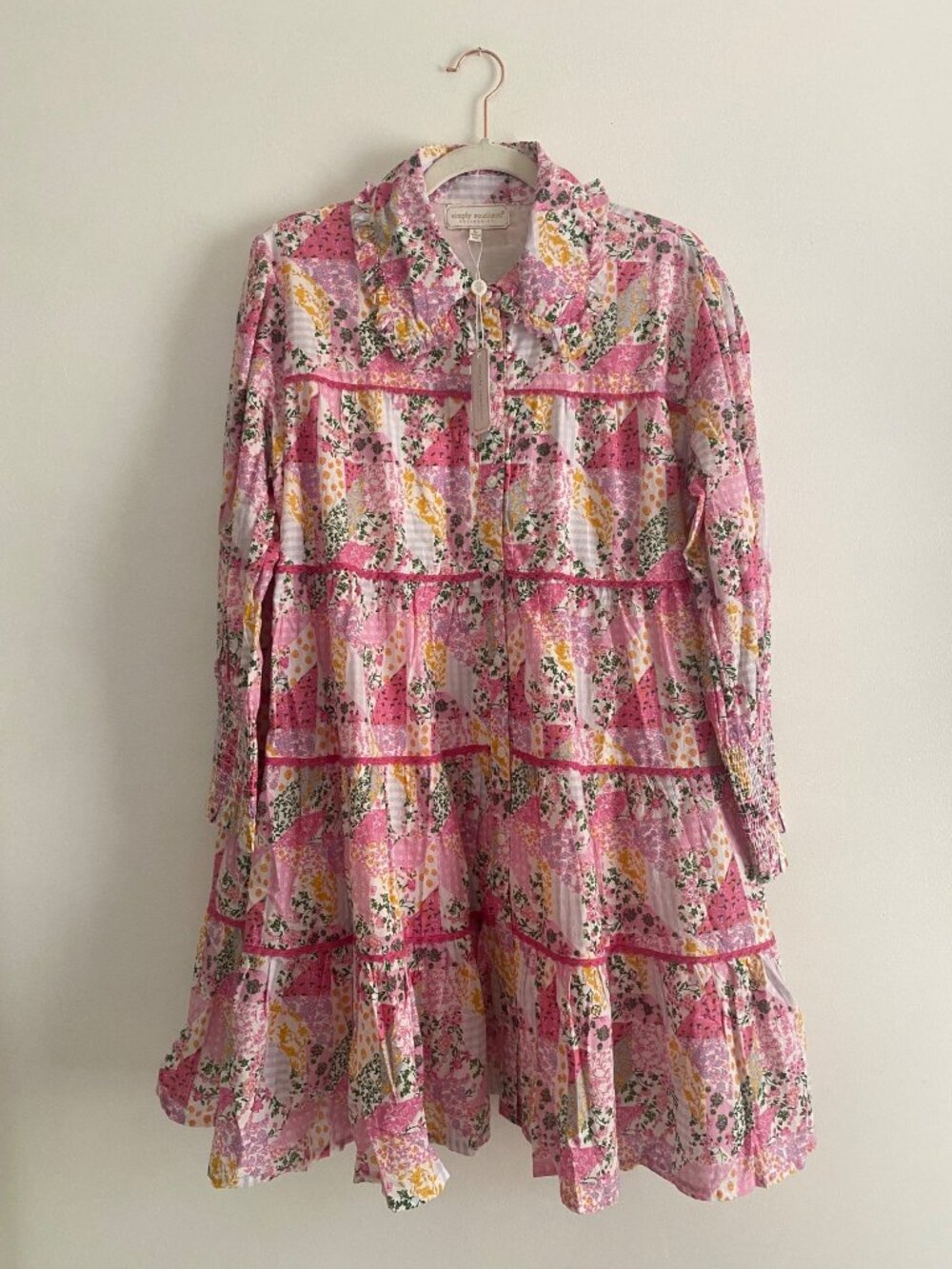 Simply Southern Women’s Floral Pink Patchwork Tiered Midi Dress Size L